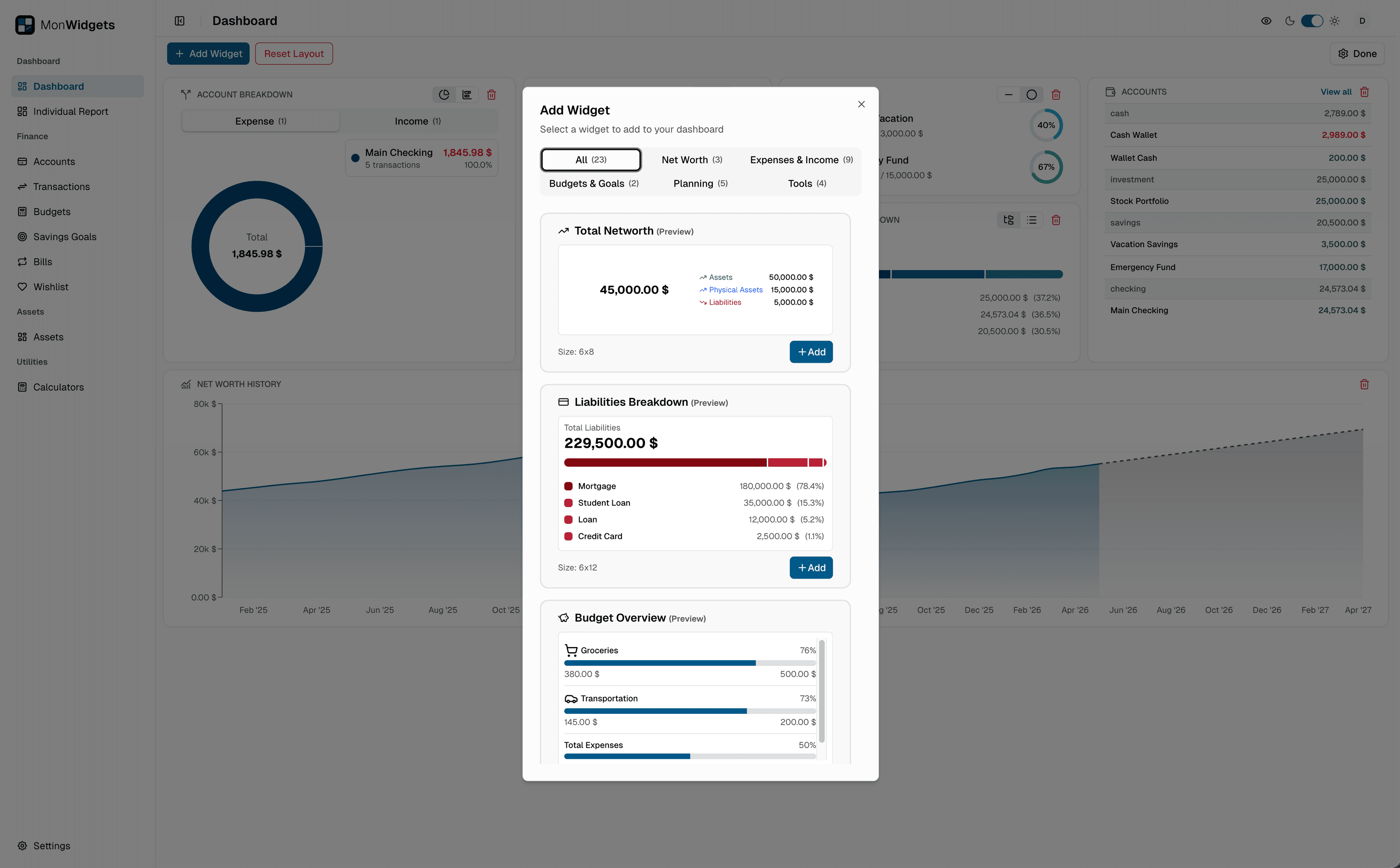 MonWidgets - Personal financial dashboard — image 3